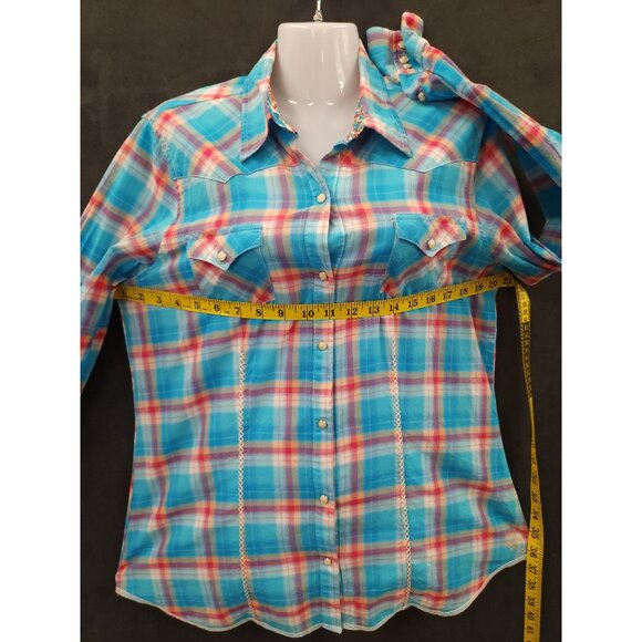 Tin Haul Womens Size L Western Plaid Button-Up Western Shirt Aztec Lining Cotto - Picture 10 of 16